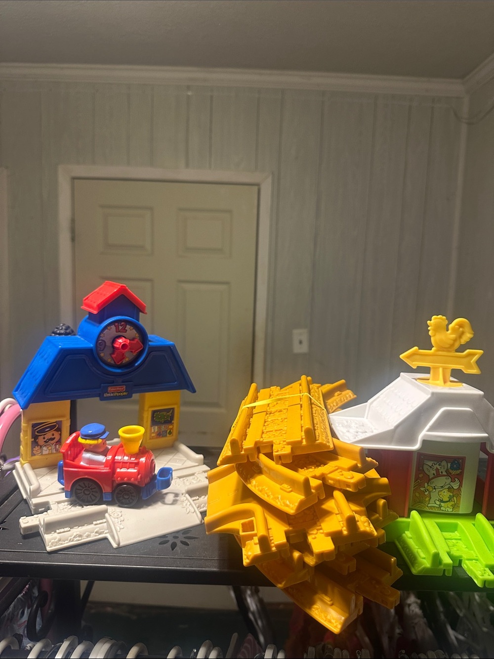 Fisher-Price Little People Blue Station Playset with Red Train and Yellow Tracks